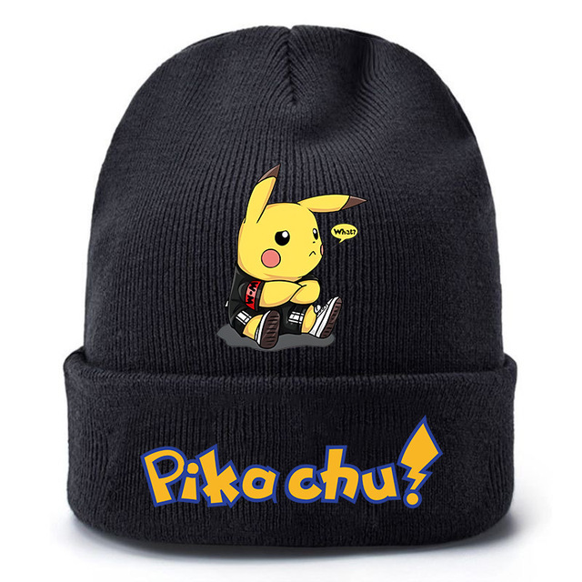 Czapka zimowa Pokémon Pikachu anime dla dzieci i dorosłych, wzór kawaii, czarna, dzianinowa, stretch - Wianko - 9