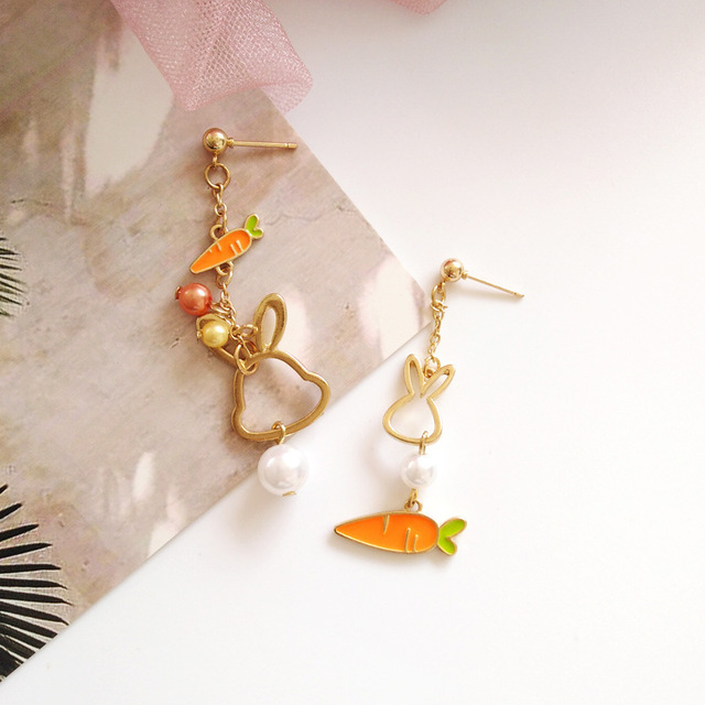 Kolczyki Mini perły Bunny z motywem marchewki - Prosta biżuteria wykreująca wyrafinowany i urokliwy temperament - Wianko - 5