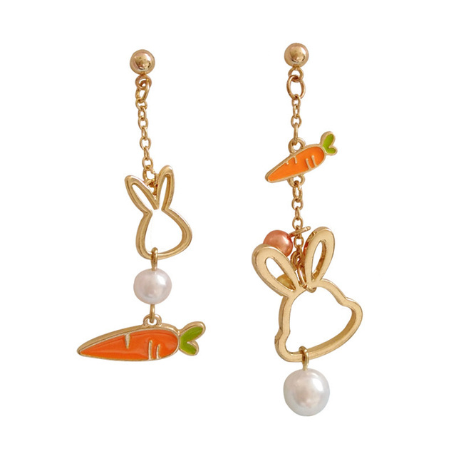 Kolczyki Mini perły Bunny z motywem marchewki - Prosta biżuteria wykreująca wyrafinowany i urokliwy temperament - Wianko - 3