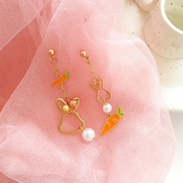 Kolczyki Mini perły Bunny z motywem marchewki - Prosta biżuteria wykreująca wyrafinowany i urokliwy temperament - Wianko - 8