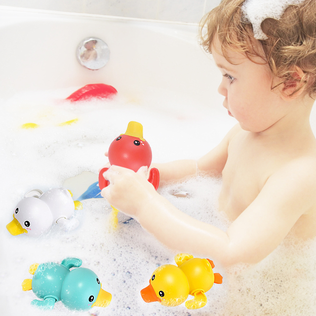 Zabawki do kąpieli dla niemowląt kąpiel dla dzieci bawiące się w wodzie kaczka na łańcuchu mechaniczna mała żółta kaczka wanienka zabawki do pływania - Wianko - 5