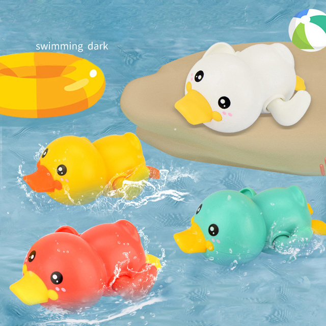 Zabawki do kąpieli dla niemowląt kąpiel dla dzieci bawiące się w wodzie kaczka na łańcuchu mechaniczna mała żółta kaczka wanienka zabawki do pływania - Wianko - 9