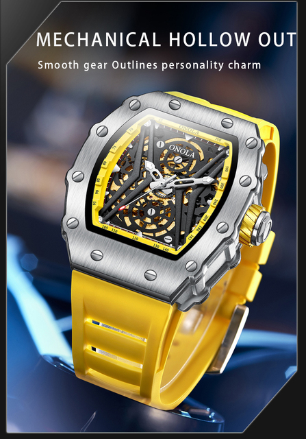Zegarek kwadratowy ONOLA marki moda – luksusowy, wodoodporny z mechanizmem automatycznym dla mężczyzn - Wianko - 10