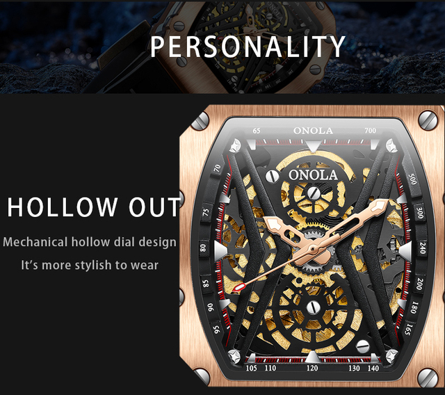 Zegarek kwadratowy ONOLA marki moda – luksusowy, wodoodporny z mechanizmem automatycznym dla mężczyzn - Wianko - 12