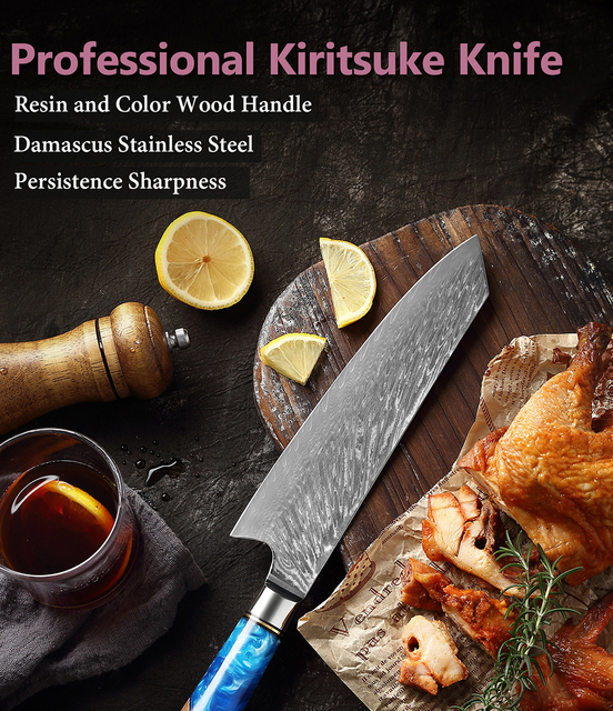 XITUO Nóż kuchenny damasceński 67 warstw, stal węglowa,  mięso, krojenie, Nakiri Kiritsuke Cleaver - Wianko - 1