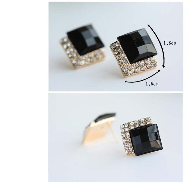Luksusowe czarne kryształowe kolczyki z żeńskim zapięciem E114 - Wianko - 4