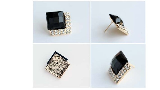Luksusowe czarne kryształowe kolczyki z żeńskim zapięciem E114 - Wianko - 3