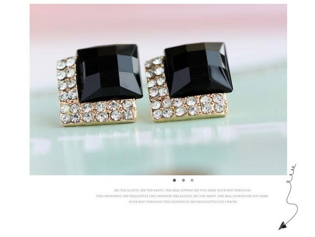 Luksusowe czarne kryształowe kolczyki z żeńskim zapięciem E114 - Wianko - 2