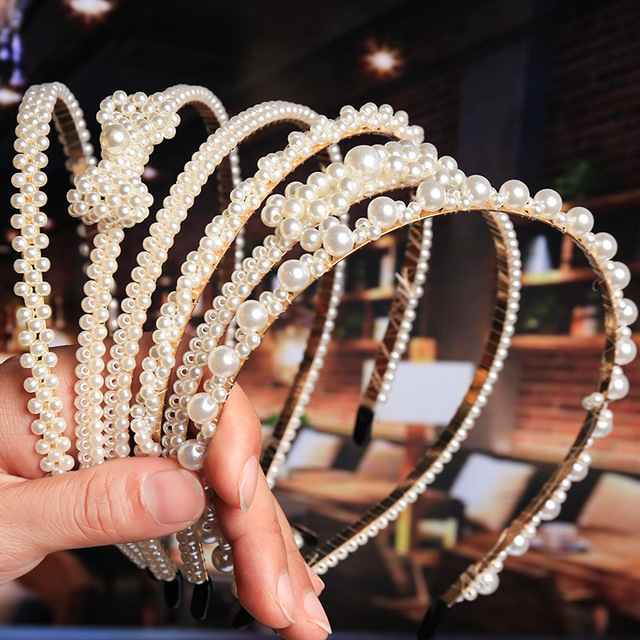 Nowa perła luksusowa z pałąkiem - korona na głowę, kokardka dla dziewczyn, biżuteria do włosów, moda ślubna - Wianko - 1