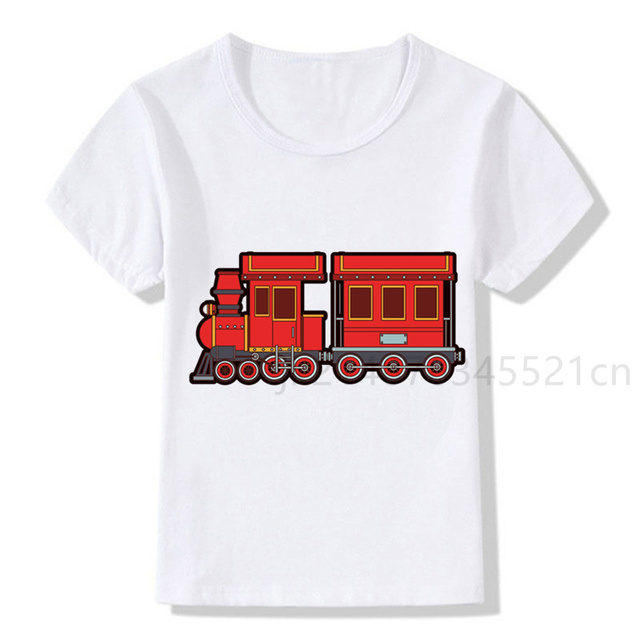 Pociąg kreskówka towarowy koszulka biała dziecięca moda Streetwear Plus Size Train - Wianko - 6