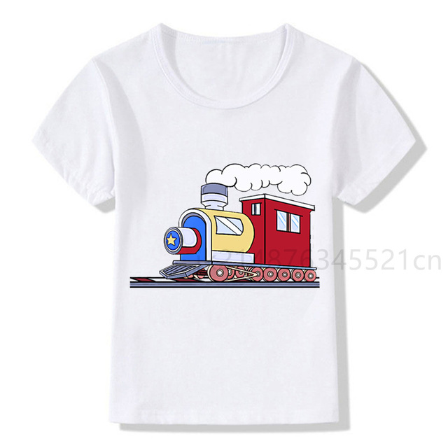 Pociąg kreskówka towarowy koszulka biała dziecięca moda Streetwear Plus Size Train - Wianko - 7