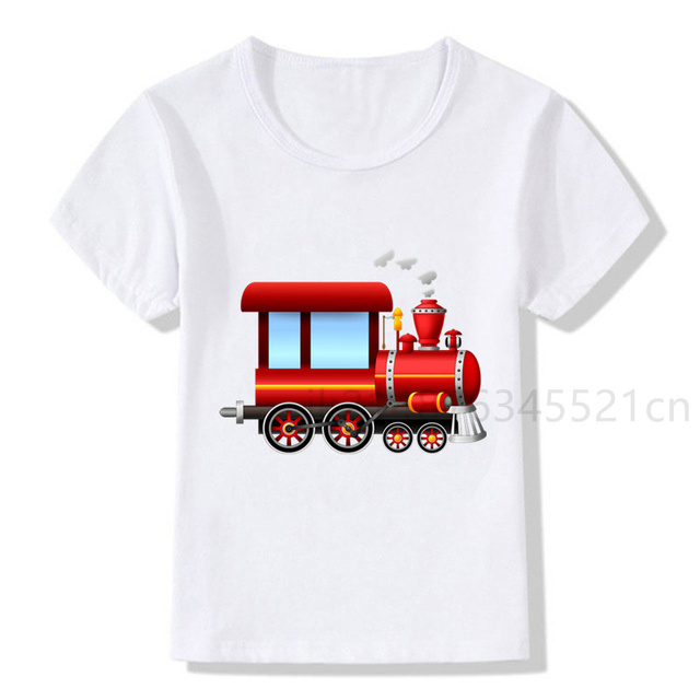 Pociąg kreskówka towarowy koszulka biała dziecięca moda Streetwear Plus Size Train - Wianko - 5