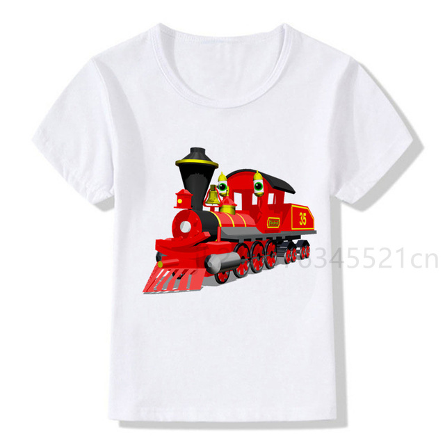 Pociąg kreskówka towarowy koszulka biała dziecięca moda Streetwear Plus Size Train - Wianko - 4