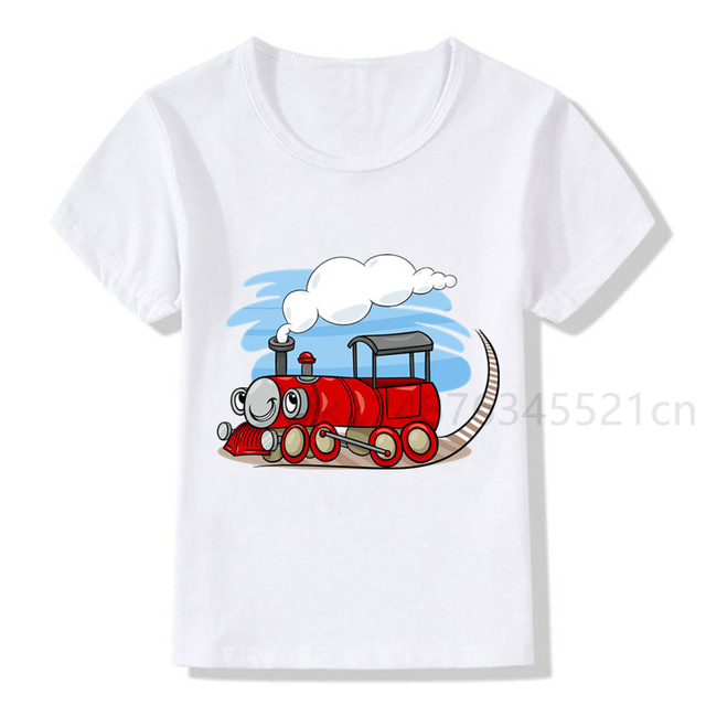 Pociąg kreskówka towarowy koszulka biała dziecięca moda Streetwear Plus Size Train - Wianko - 8