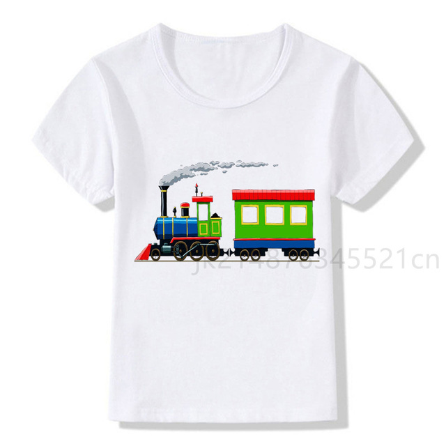 Pociąg kreskówka towarowy koszulka biała dziecięca moda Streetwear Plus Size Train - Wianko - 3