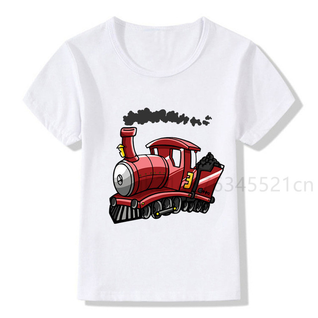 Pociąg kreskówka towarowy koszulka biała dziecięca moda Streetwear Plus Size Train - Wianko - 2