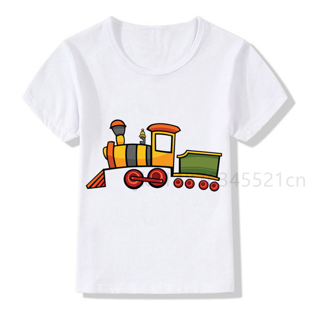 Pociąg kreskówka towarowy koszulka biała dziecięca moda Streetwear Plus Size Train - Wianko - 13