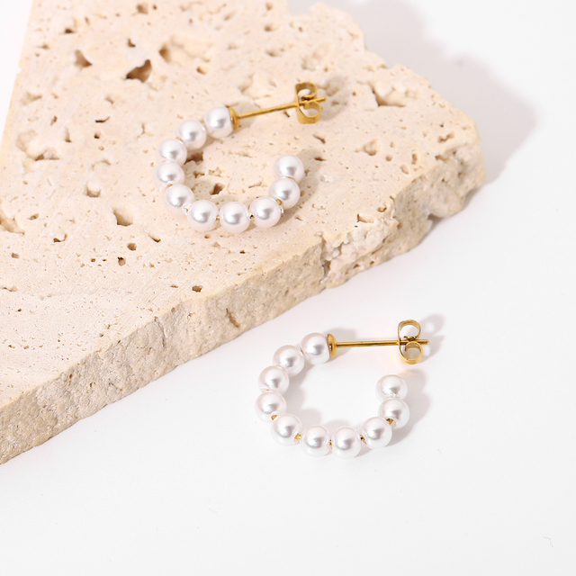 Kolczyki damskie francuskiego stylu o kształcie koła Mini perła ze stali nierdzewnej - Wianko - 4