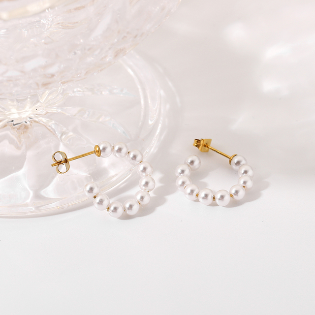 Kolczyki damskie francuskiego stylu o kształcie koła Mini perła ze stali nierdzewnej - Wianko - 8