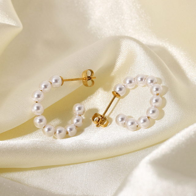 Kolczyki damskie francuskiego stylu o kształcie koła Mini perła ze stali nierdzewnej - Wianko - 5