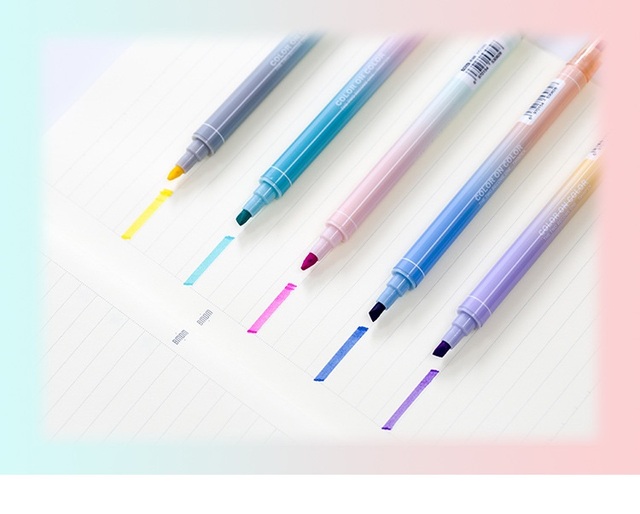 Fluorescencyjne zakreślacze dwustronnie piszące - zestaw 5 sztuk, różne kolory, idealne do rysowania w biurze oraz szkole (F723) - Wianko - 6