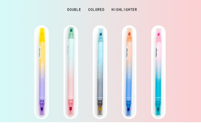 Fluorescencyjne zakreślacze dwustronnie piszące - zestaw 5 sztuk, różne kolory, idealne do rysowania w biurze oraz szkole (F723) - Wianko - 2
