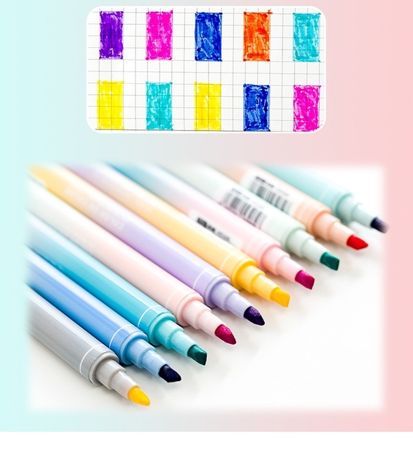 Fluorescencyjne zakreślacze dwustronnie piszące - zestaw 5 sztuk, różne kolory, idealne do rysowania w biurze oraz szkole (F723) - Wianko - 5