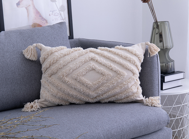 Poduszka frędzle beżowo-czernica Boho z ręcznie tkanej tkaniny - dekoracyjna poszewka na sofę lub do salonu - Wianko - 10