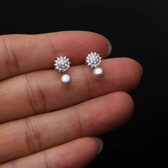 Kolczyki damske z białymi i różowymi słodkowodnymi kamieniami - 925 srebro Fine Jewelry - Wianko - 4