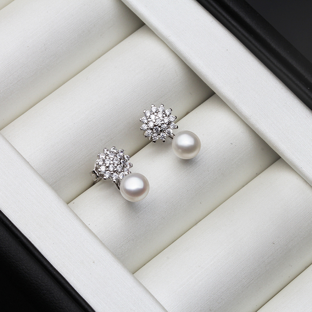 Kolczyki damske z białymi i różowymi słodkowodnymi kamieniami - 925 srebro Fine Jewelry - Wianko - 1