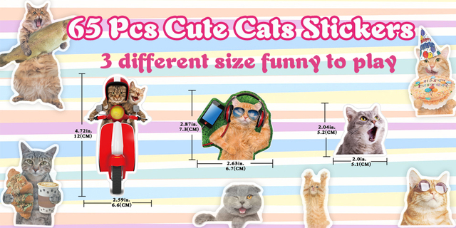 Mieszane rozmiary kotów naklejki YAMIOW - 65 sztuk, zwierzęce, anime, zabawki, dla dzieci, na laptopa, deskorolkę, gitarę, rower, walizkę - Wianko - 1