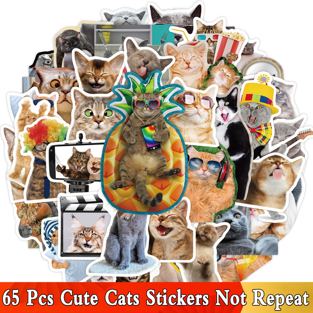 Mieszane rozmiary kotów naklejki YAMIOW - 65 sztuk, zwierzęce, anime, zabawki, dla dzieci, na laptopa, deskorolkę, gitarę, rower, walizkę - Wianko - 3