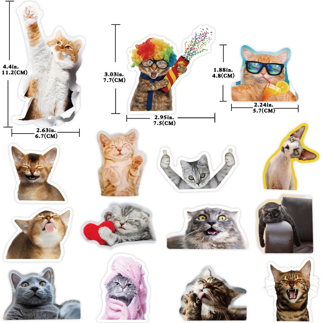 Mieszane rozmiary kotów naklejki YAMIOW - 65 sztuk, zwierzęce, anime, zabawki, dla dzieci, na laptopa, deskorolkę, gitarę, rower, walizkę - Wianko - 8