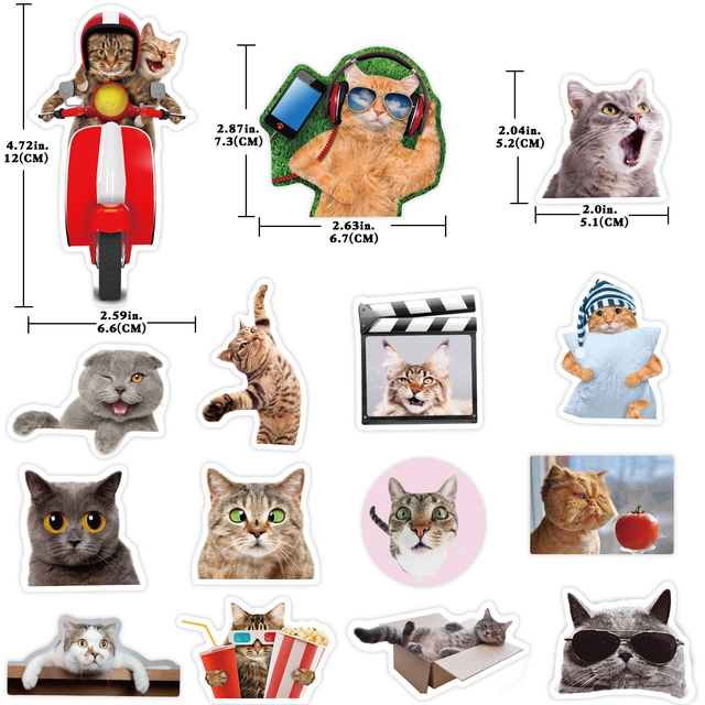 Mieszane rozmiary kotów naklejki YAMIOW - 65 sztuk, zwierzęce, anime, zabawki, dla dzieci, na laptopa, deskorolkę, gitarę, rower, walizkę - Wianko - 9