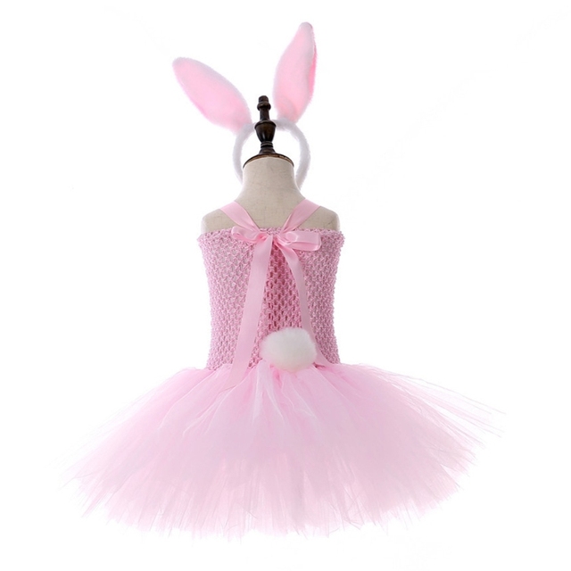 Różowa sukienka z tutu i różowym halterem dla dziewczynek z uszami króliczka na opasce - Wianko - 7