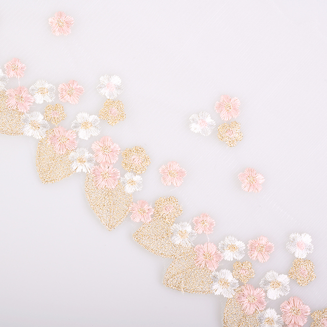 Koronkowa wstążka wykończeniowa Cusack 1m 25cm - haftowany kwiat różowy sukienki, kostiumy, ozdoby, DIY - Wianko - 1