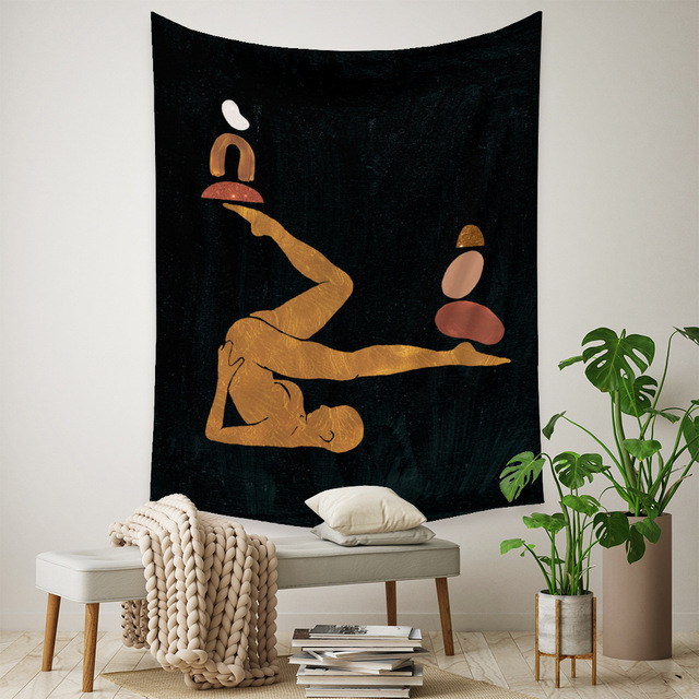 Nordycki gobelin ścienny z abstrakcyjnym obrazem kobiety i wzorem roślinnym - dekoracja wnętrza stylu boho, idealna do zawieszenia na ścianie lub użycia jako koc, dywan do jogi - Wianko - 20
