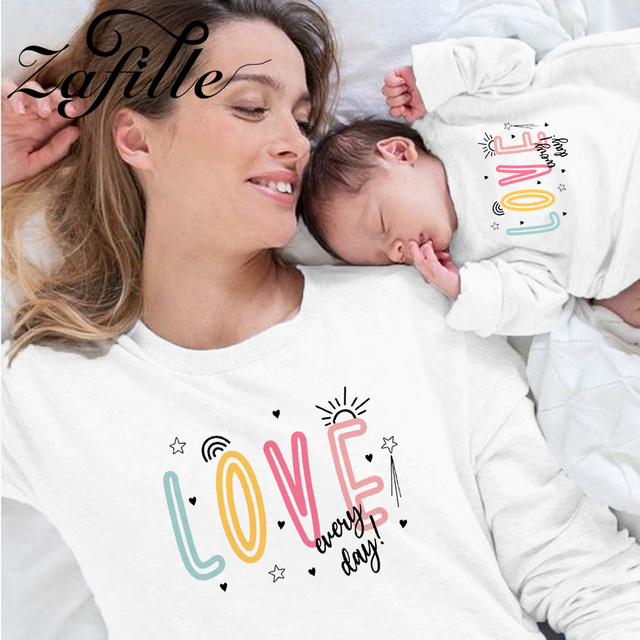 Zestaw bluz ZAFILLE Serce Rodzina dla Mamy i Córki w jednolitym kolorze - Wianko - 24