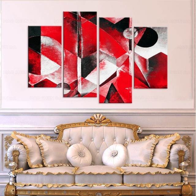 Duży obraz abstrakcyjny podzielony na płótnie - czerwony, szary - malarstwo dekoracyjne w ramce - Wianko - 3