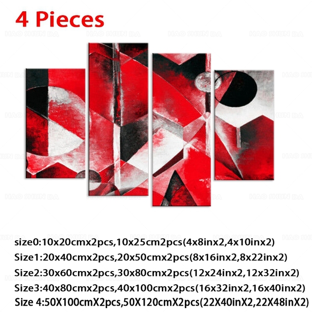 Duży obraz abstrakcyjny podzielony na płótnie - czerwony, szary - malarstwo dekoracyjne w ramce - Wianko - 5
