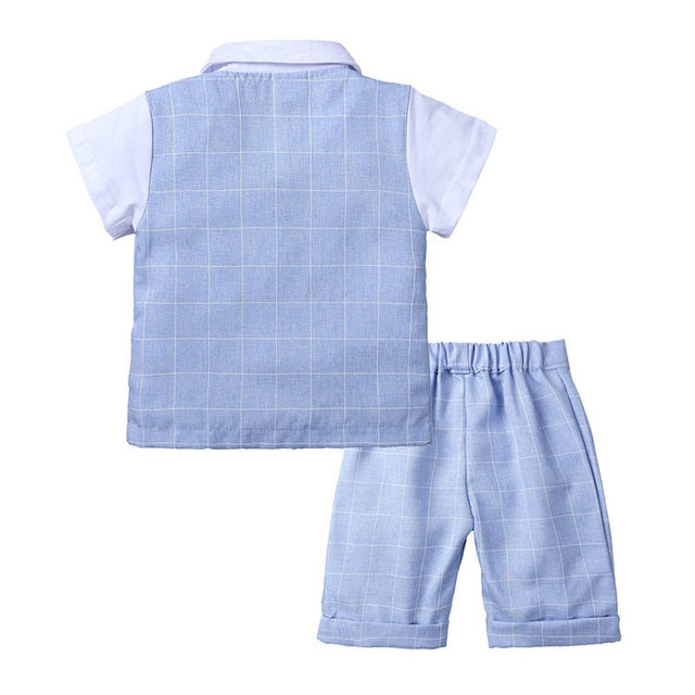 Formalny zestaw ubrań dla letnich maluchów - koszulka z krótkim rękawem i spodenki bawełniane dla chłopców (1-4 lata) - Wianko - 3