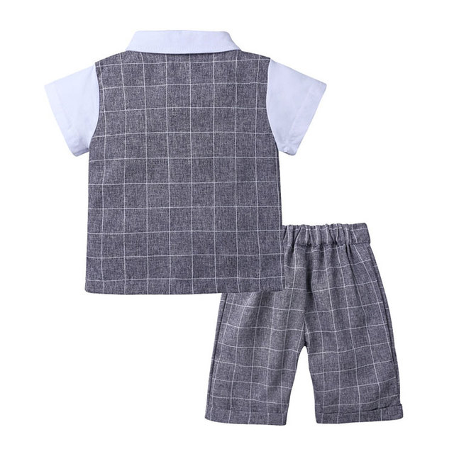 Formalny zestaw ubrań dla letnich maluchów - koszulka z krótkim rękawem i spodenki bawełniane dla chłopców (1-4 lata) - Wianko - 5