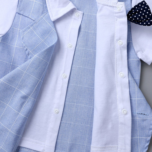 Formalny zestaw ubrań dla letnich maluchów - koszulka z krótkim rękawem i spodenki bawełniane dla chłopców (1-4 lata) - Wianko - 8