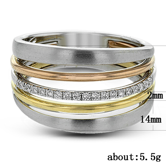 Nowoczesny Pierścionek Ring Finger dla Kobiet - Pięciorzędowy, Trzy Kolorowy, Unikalny Design, Idealny na Codzienne Party - Wianko - 1