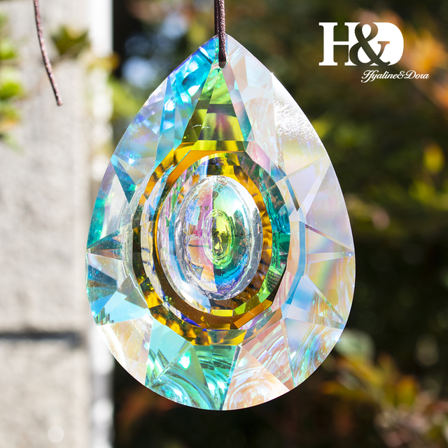 Wiszący kryształowy pryzmatyczny wisiorek AB kolor, 76mm, H&D, tęczowe krople do żyrandola, dekoracja domowa ogrodu - Wianko - 9