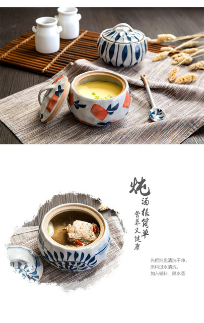 Zestaw 2 sztuk ceramicznych garnków do zupy japońskiego stylu z pokrywką i możliwością gotowania na parze - Wianko - 6