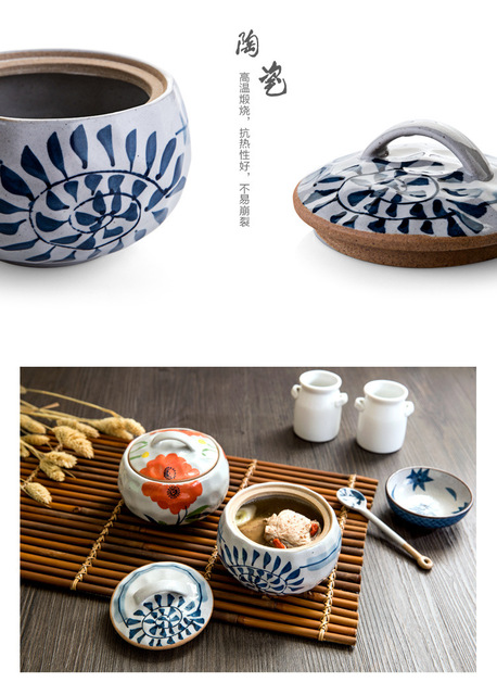 Zestaw 2 sztuk ceramicznych garnków do zupy japońskiego stylu z pokrywką i możliwością gotowania na parze - Wianko - 4