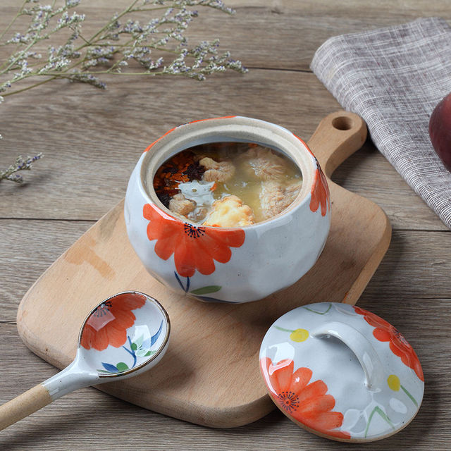 Zestaw 2 sztuk ceramicznych garnków do zupy japońskiego stylu z pokrywką i możliwością gotowania na parze - Wianko - 12