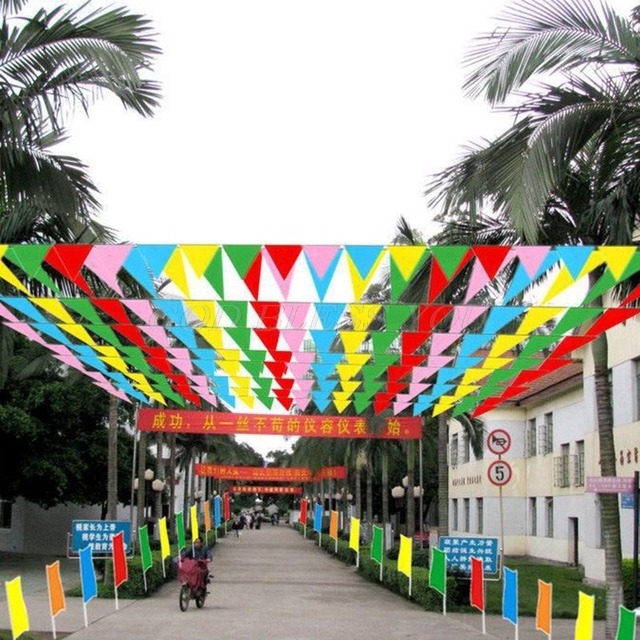 Flagi proporczyk trznadel, kolorowe banner garland - 80m, dekoracje festiwalowe i party - Wianko - 1