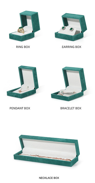 Zielone flanelowe pudełko na biżuterię z organizerem na kolczyki, pierścionki, wisiorki, łańcuszki i kostki - prezent ślubny i zaręczynowy - Wianko - 14